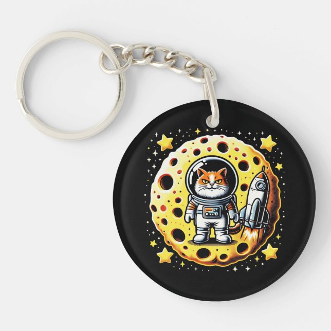Sassy Space Cat: Cheese Moon Quest Key Ring (Front)