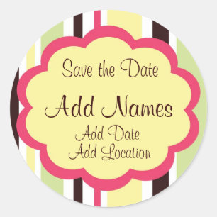 Sassy Stripe Pink Wedding "Save the Date" Sticker