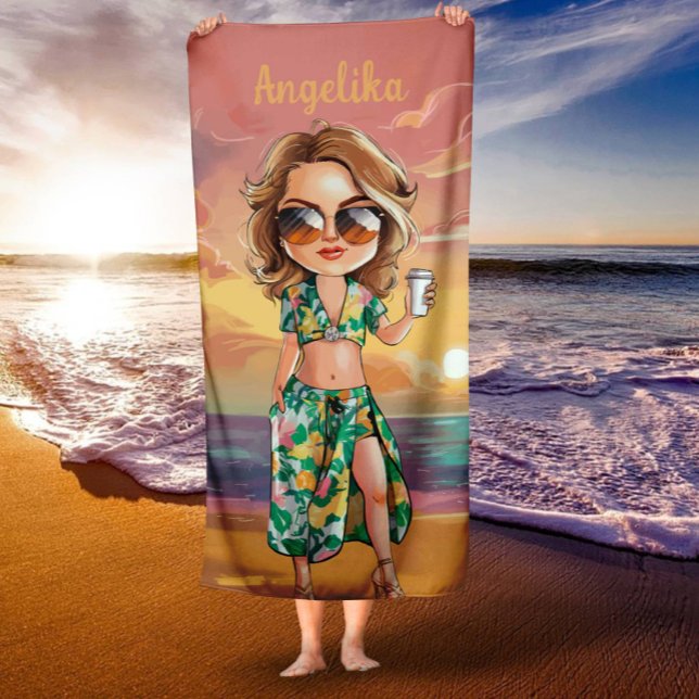 Sassy Summer Lady Personalised Name Beach Towel (Creator Uploaded)