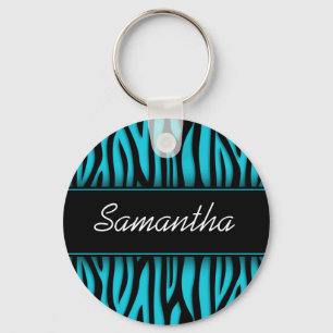 Sassy Teal Blue Zebra Personalised Key Ring
