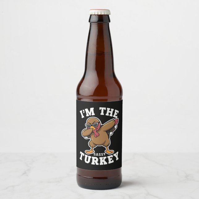 Sassy Turkey Matching Family Thanksgiving Party  Beer Bottle Label (Front)