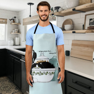 Sassy Tuxedo Cat Vintage Bowl Aqua Retro Kitchen Apron