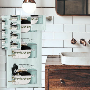 Sassy Tuxedo Cat Vintage Bowl Aqua Retro Kitchen Bath Towel Set
