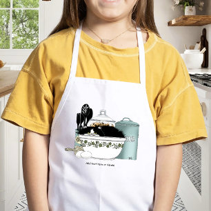 Sassy Tuxedo Cat Vintage Bowl Aqua Retro Kitchen Kids Apron