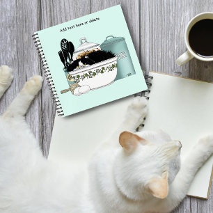 Sassy Tuxedo Cat Vintage Bowl Aqua Retro Kitchen Notebook