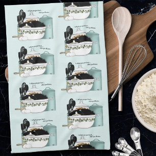 Sassy Tuxedo Cat Vintage Bowl Aqua Retro Kitchen  Tea Towel