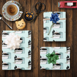 Sassy Tuxedo Cat Vintage Bowl Aqua Retro Kitchen  Wrapping Paper Sheet