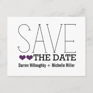 Sassy Typography Save the Date Postcard, Purple Announcement Postcard