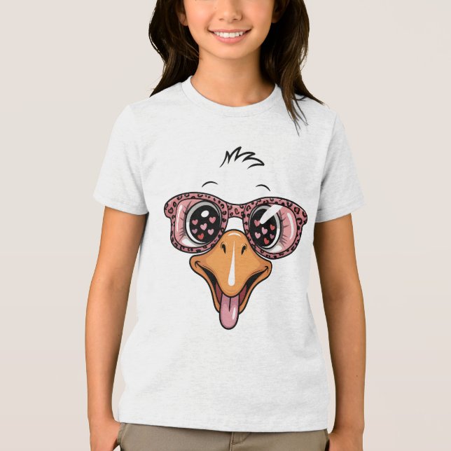 Sassy Valentine Goose Face with Leopard Sunglasses Tri-Blend Shirt (Front)