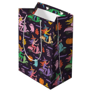 Sassy Witch Moped Pattern – Cute Pastel Witches Medium Gift Bag
