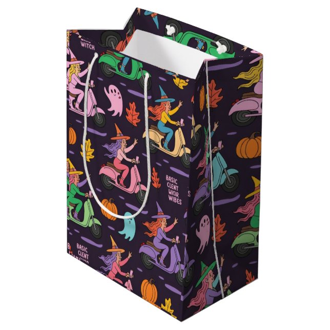 Sassy Witch Moped Pattern – Cute Pastel Witches  Medium Gift Bag (Back Angled)