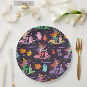 Sassy Witch Moped Pattern –Cute Pastel Witches Paper Plate
