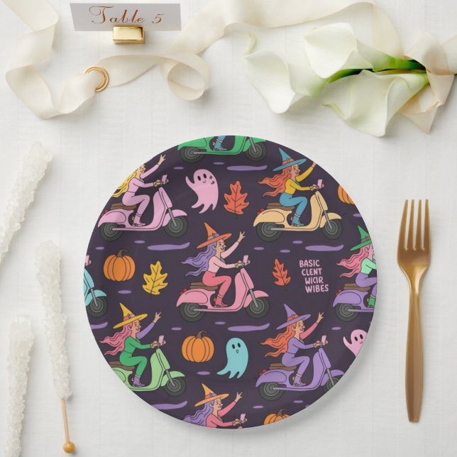 Sassy Witch Moped Pattern –Cute Pastel Witches  Paper Plate (Wedding)