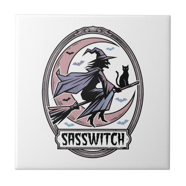 Sassy Witch Shirt Vintage Halloween Art_1 Tile (Front)