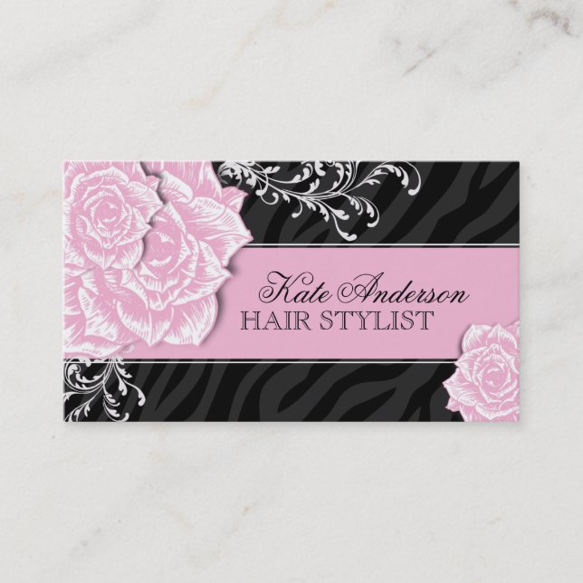 SASSY ZEBRA PRINT HAIR STYLIST BUSINESS CARDS (Front)
