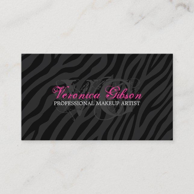 Sassy Zebra Print Makeup Artist Business Cards (Front)