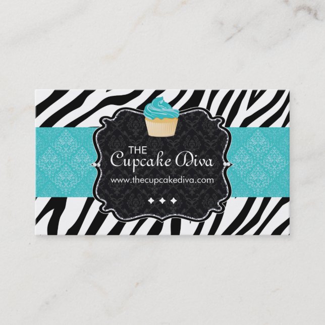 Sassy Zebra Stripe Cupcake Business Card (Front)