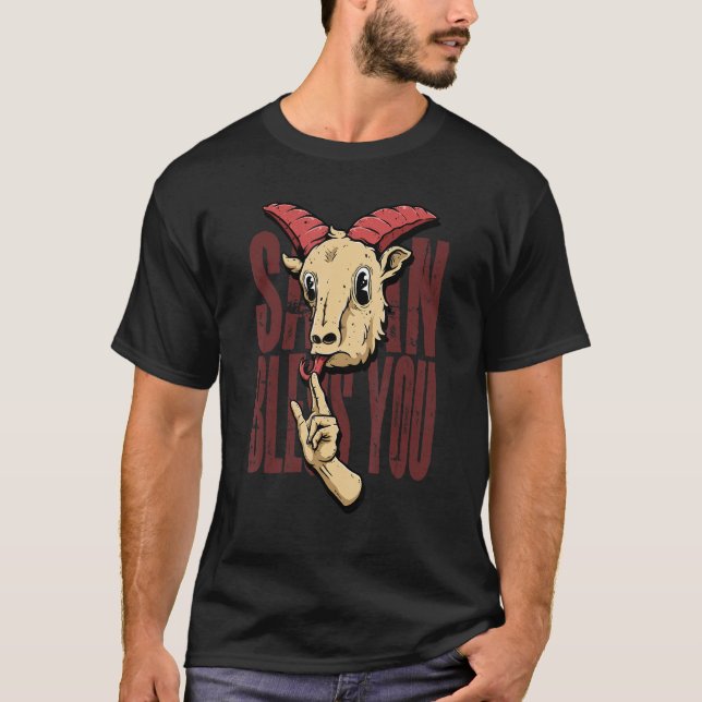 Satan Bless You Baphomet Demon Evil Goat Occult Pa T-Shirt (Front)