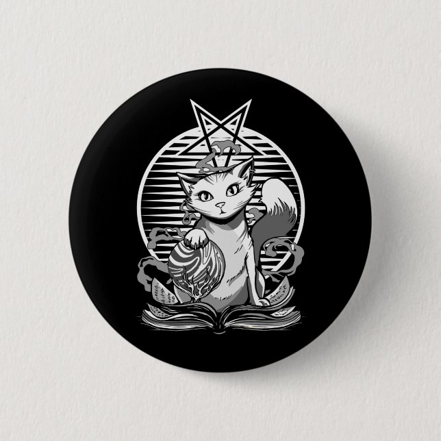 Satan Cat Fortune Teller Witchy Goth Kitten 6 Cm Round Badge (Front)