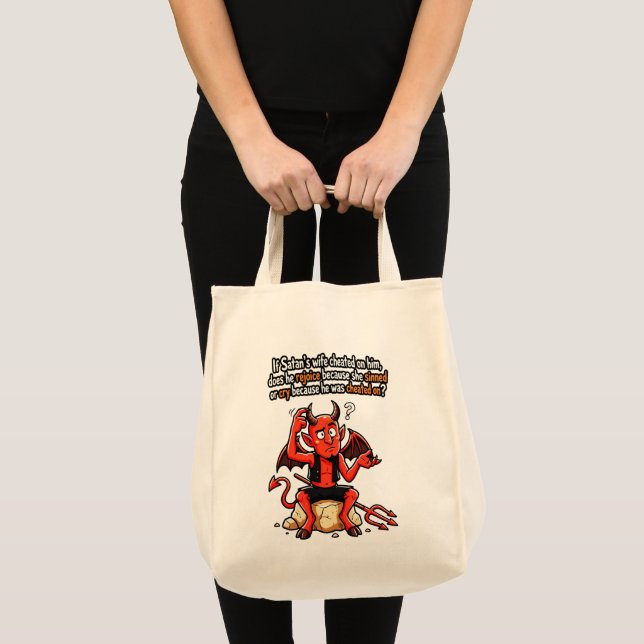 Satan Cheating Wife Sin Funny Devil Meme Tote Bag (Front (Product))