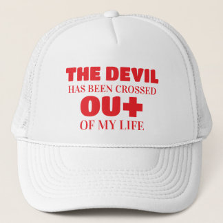 Satan crossed out, Jesus in Trucker Hat