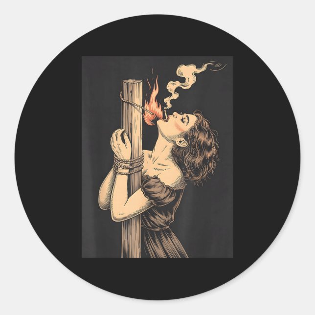Satan Devil Hell Witch With Flames Cigarette Occul Classic Round Sticker (Front)