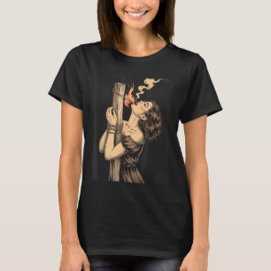 Satan Devil Hell Witch With Flames Cigarette Occul T-Shirt