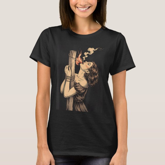 Satan Devil Hell Witch With Flames Cigarette Occul T-Shirt (Front)