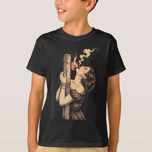 Satan Devil Hell Witch With Flames Cigarette Occul T-Shirt (Front)