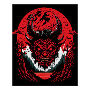 Satan Evil Face Demon Head Graphic Design Poster