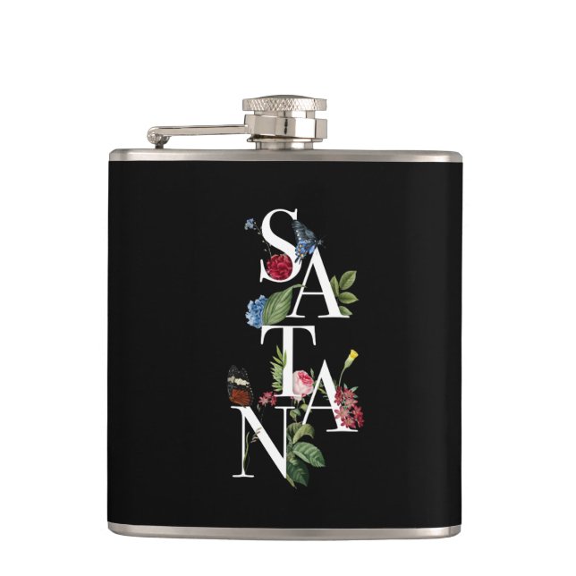 Satan - Flowers Hip Flask (Front)