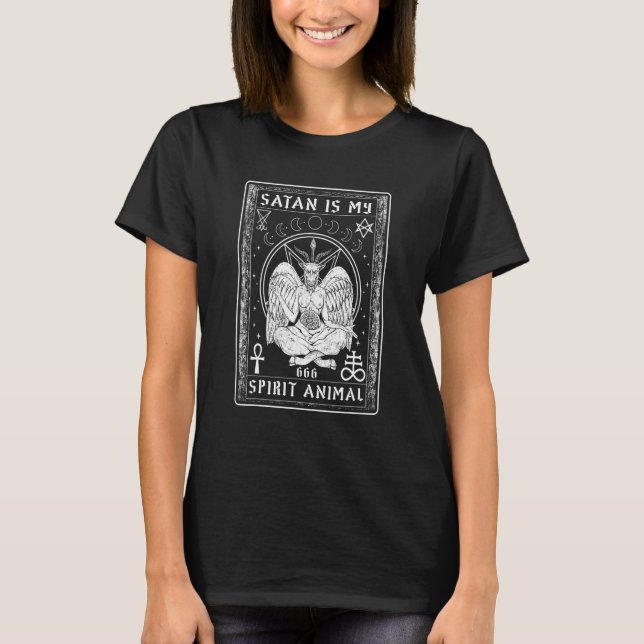 Satan Is My Spirit Animal I Satanic Tarot Card T-Shirt (Front)