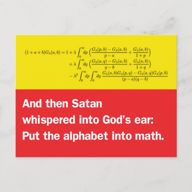 Satan Whispered: Put the Alphabet Into Math Postcard (Front)