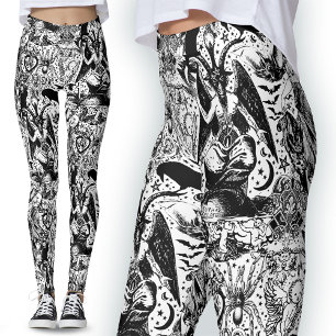 Satanic Black on White Baphomet Gothic Devil Leggings