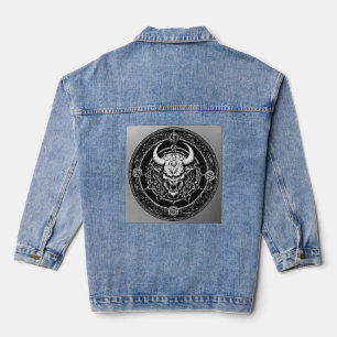 Satanic Circle Seal – Black & White Occult Logo Denim Jacket