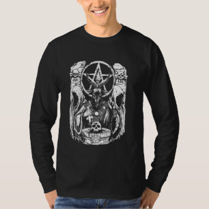 Satanic Devil with Skull Occult 666 Goat Pentagram T-Shirt