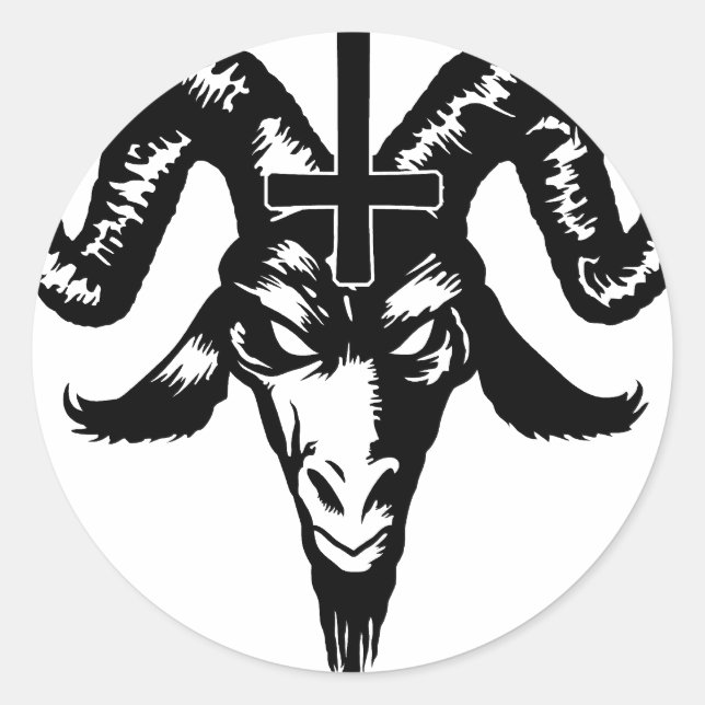 Satanic Goat Head with Cross (black) Classic Round Sticker (Front)