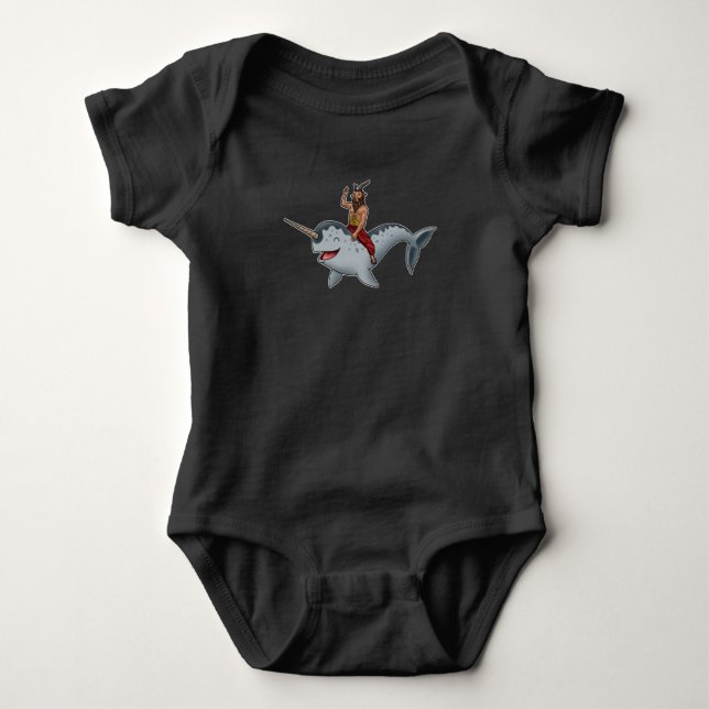Satanism Hail Satan Gifts 666 Narwhal Baphomet Baby Bodysuit (Front)