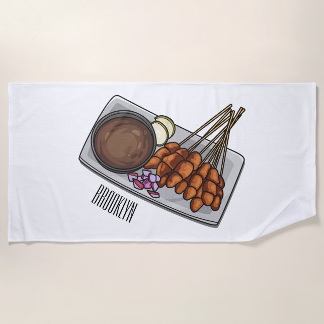 Satay cartoon illustration beach towel (Front)