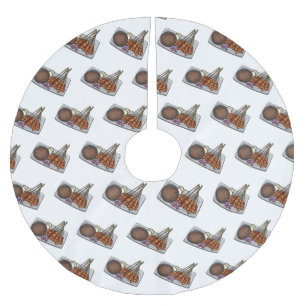 Satay cartoon illustration brushed polyester tree skirt