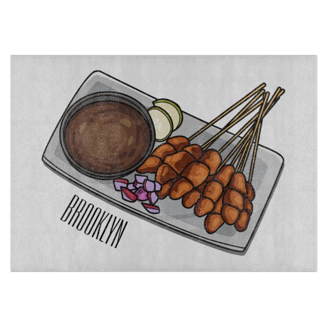 Satay cartoon illustration  cutting board (Front)