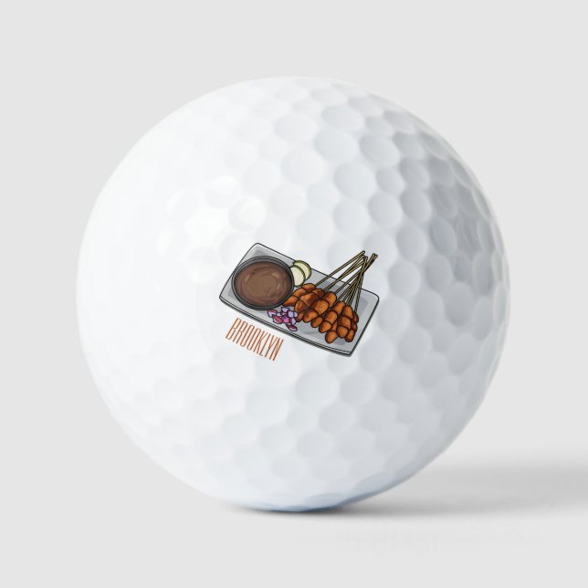Satay cartoon illustration golf balls (Front)