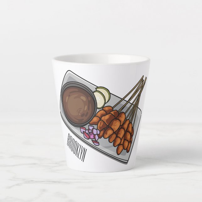 Satay cartoon illustration  latte mug (Front)