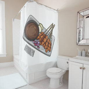 Satay cartoon illustration shower curtain