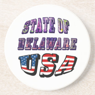 Sate of Delaware Picture and USA Flag Text Coaster