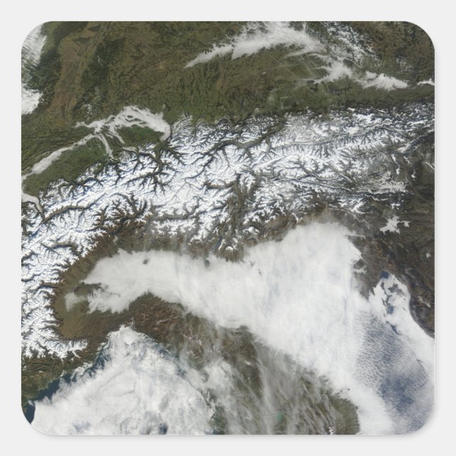 Satellite image of The Alps mountain range Square Sticker (Front)