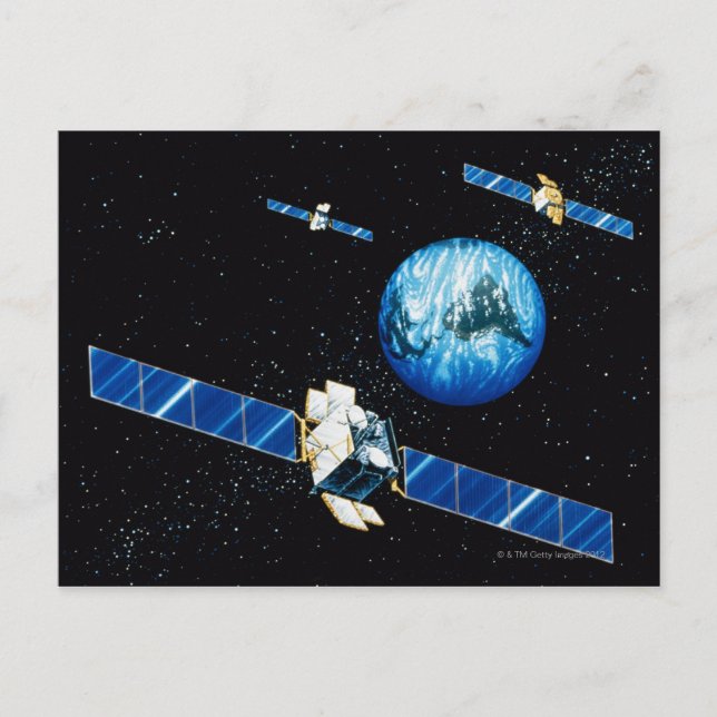 Satellite orbiting earth postcard (Front)