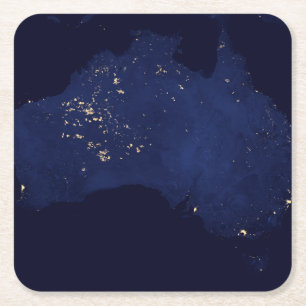 Satellite The Night Lights Of Australia. Square Paper Coaster