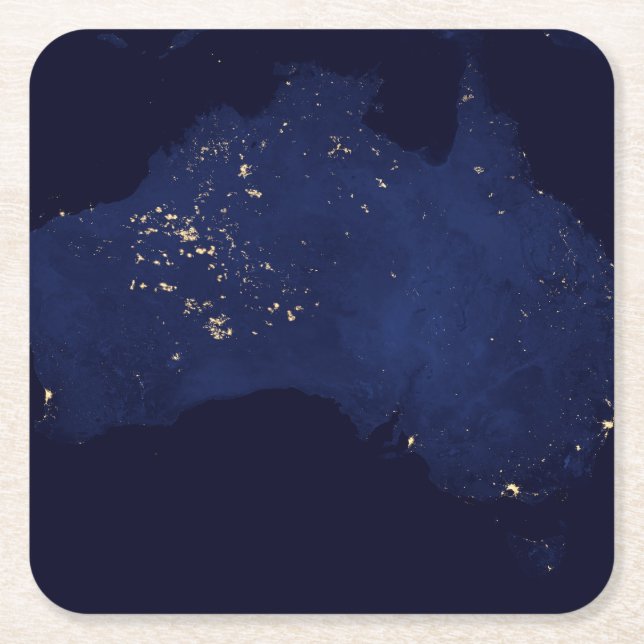 Satellite The Night Lights Of Australia. Square Paper Coaster (Front)