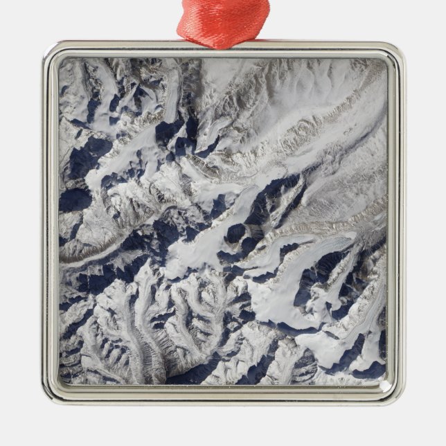 Satellite view of a Himalayan glacier Metal Tree Decoration (Front)